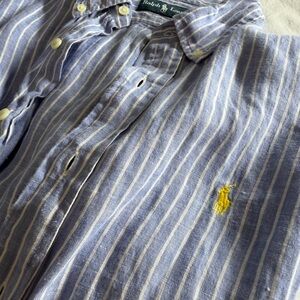 Ralph Lauren Light Blue Striped Shirt 100% Linen